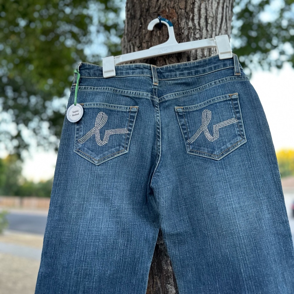 Bebe Rhinestone Pockets Y2K Vintage Blue Denim Jeans - Picture 5 of 7